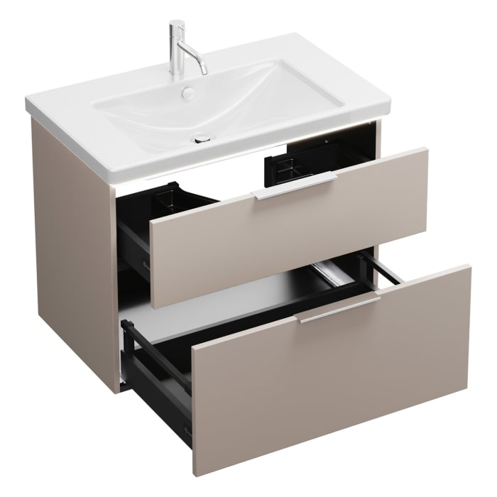 burgbad Eqio Waschtischkombination mit Keramik-Waschtisch mit LED-Beleuchtung, 83 cm, mit Griff G0146