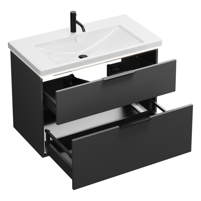 burgbad Eqio Waschtischkombination mit Keramik-Waschtisch mit LED-Beleuchtung, 93 cm, mit Griff G0200