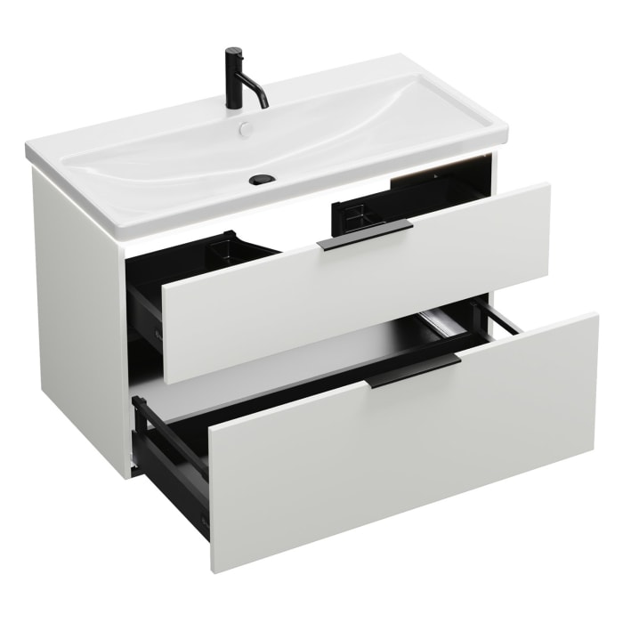 burgbad Eqio Waschtischkombination mit Keramik-Waschtisch mit LED-Beleuchtung, 103 cm, mit Griff G0200