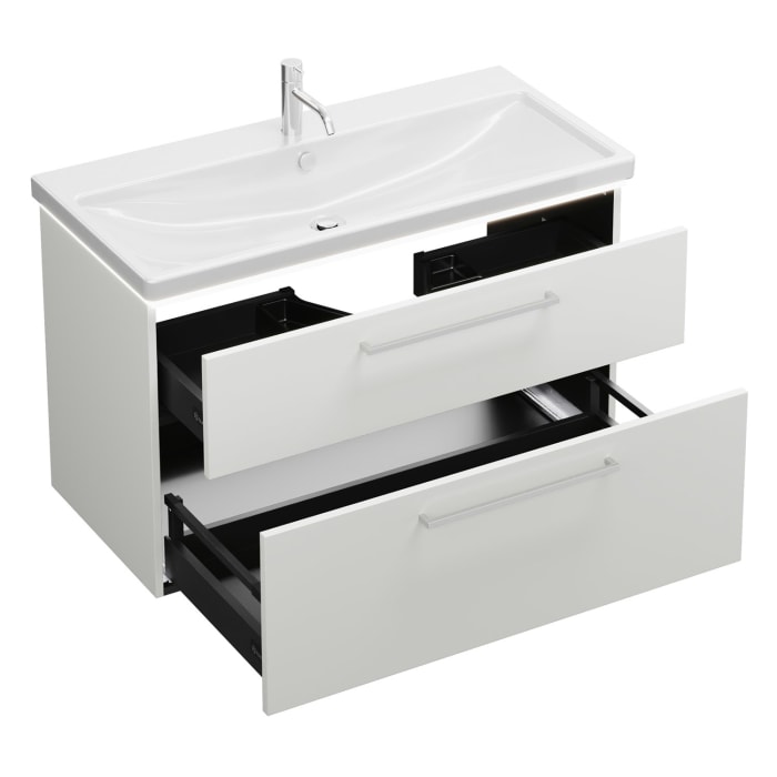 burgbad Eqio Waschtischkombination mit Keramik-Waschtisch mit LED-Beleuchtung, 103 cm, mit Stangengriff P95