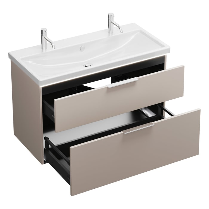 burgbad Eqio Waschtischkombination mit Keramik-Waschtisch mit LED-Beleuchtung, 103 cm, mit Griff G0146