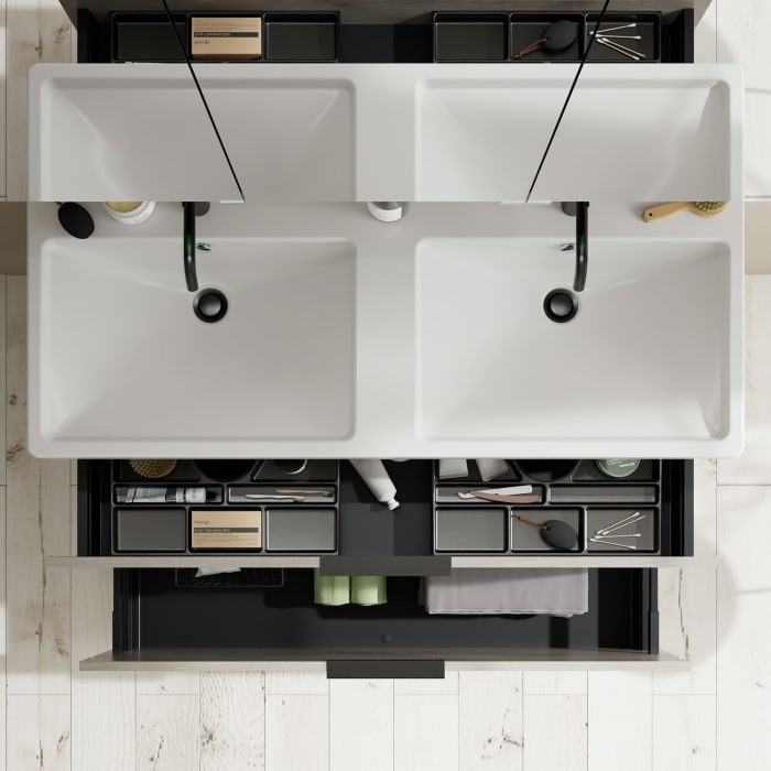 burgbad Eqio Waschtischkombination mit Keramik-Doppelwaschtisch, 123 cm, mit Griff G0200