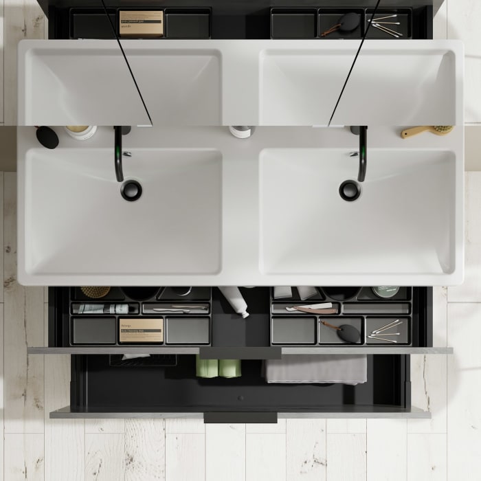 burgbad Eqio Waschtischkombination mit Keramik-Doppelwaschtisch, 123 cm, mit Griff G0200