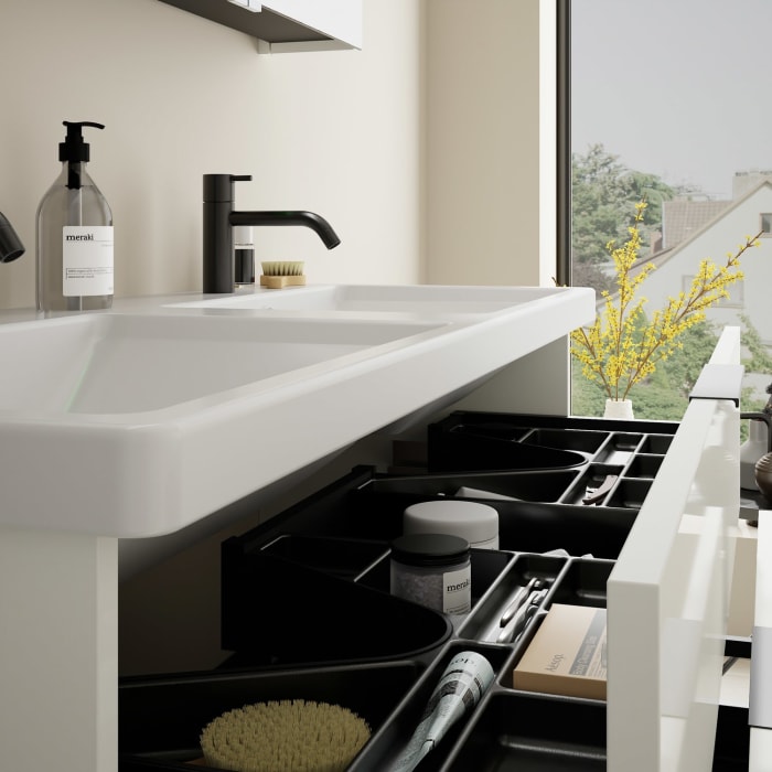 burgbad Eqio Waschtischkombination mit Keramik-Doppelwaschtisch, 123 cm, mit Griff G0200