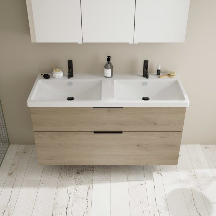 burgbad Eqio Waschtischkombination mit Keramik-Doppelwaschtisch, 123 cm, mit Griff G0200