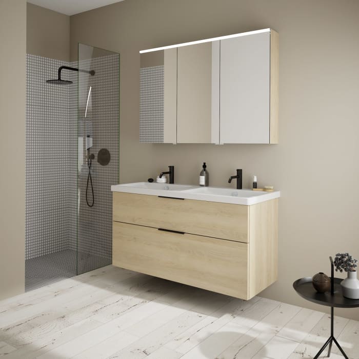 burgbad Eqio Waschtischkombination mit Keramik-Doppelwaschtisch, 123 cm, mit Griff G0200