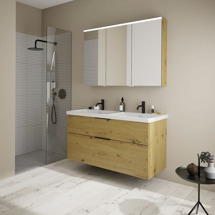 burgbad Eqio Waschtischkombination mit Keramik-Doppelwaschtisch, 123 cm, mit Griff G0200