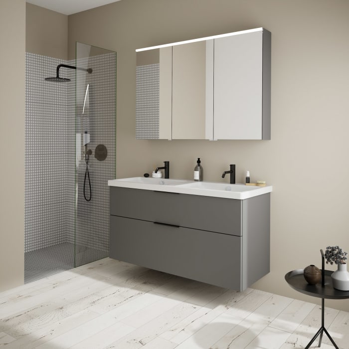 burgbad Eqio Waschtischkombination mit Keramik-Doppelwaschtisch, 123 cm, mit Griff G0200