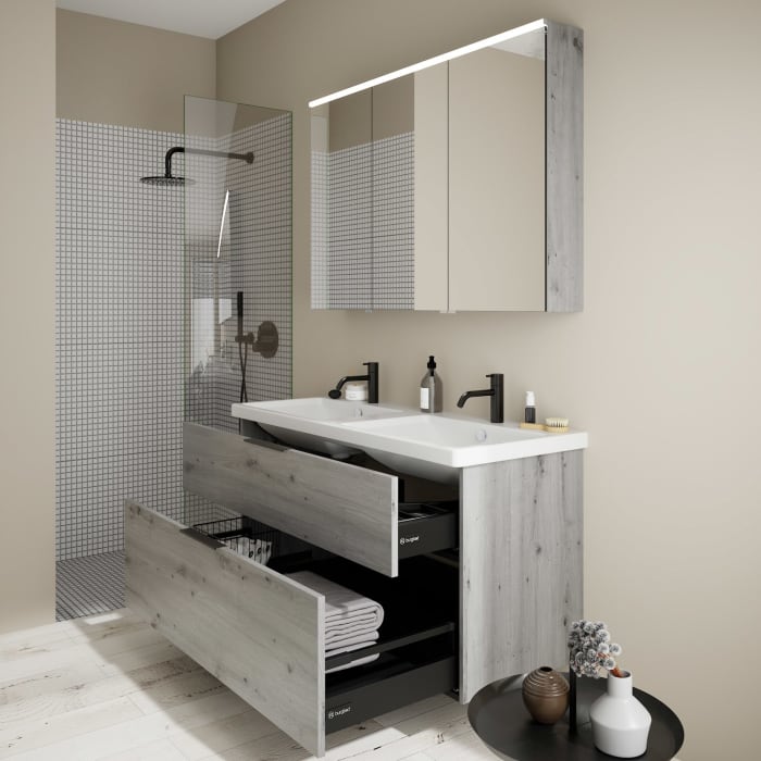 burgbad Eqio Waschtischkombination mit Keramik-Doppelwaschtisch, 123 cm, mit Griff G0200