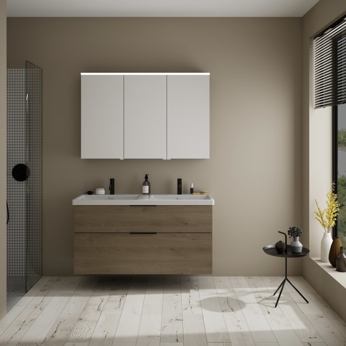 burgbad Eqio Waschtischkombination mit Keramik-Doppelwaschtisch, 123 cm, mit Griff G0200