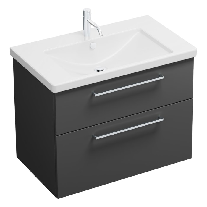 burgbad Eqio Waschtischkombination mit Keramik-Waschtisch, 83 cm, mit Stangengriff P95