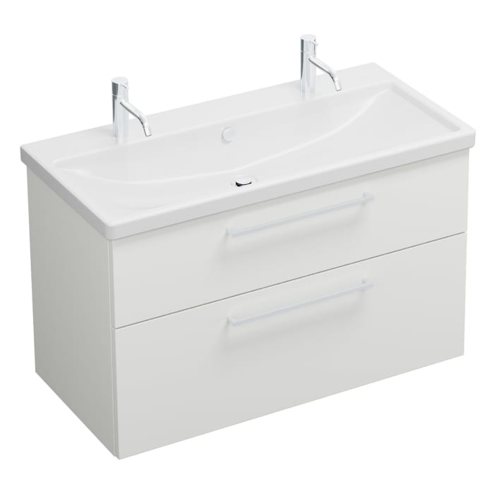 burgbad Eqio Waschtischkombination mit Keramik-Waschtisch, 103 cm, mit Stangengriff P95