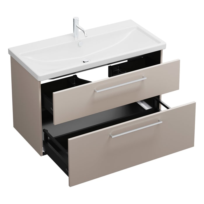 burgbad Eqio Waschtischkombination mit Keramik-Waschtisch, 103 cm, mit Stangengriff P95