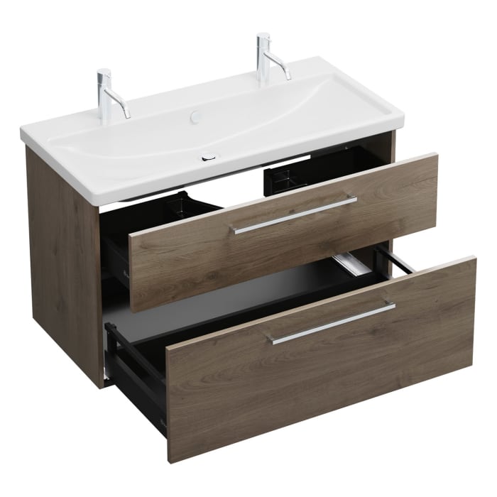 burgbad Eqio Waschtischkombination mit Keramik-Waschtisch, 103 cm, mit Stangengriff P95