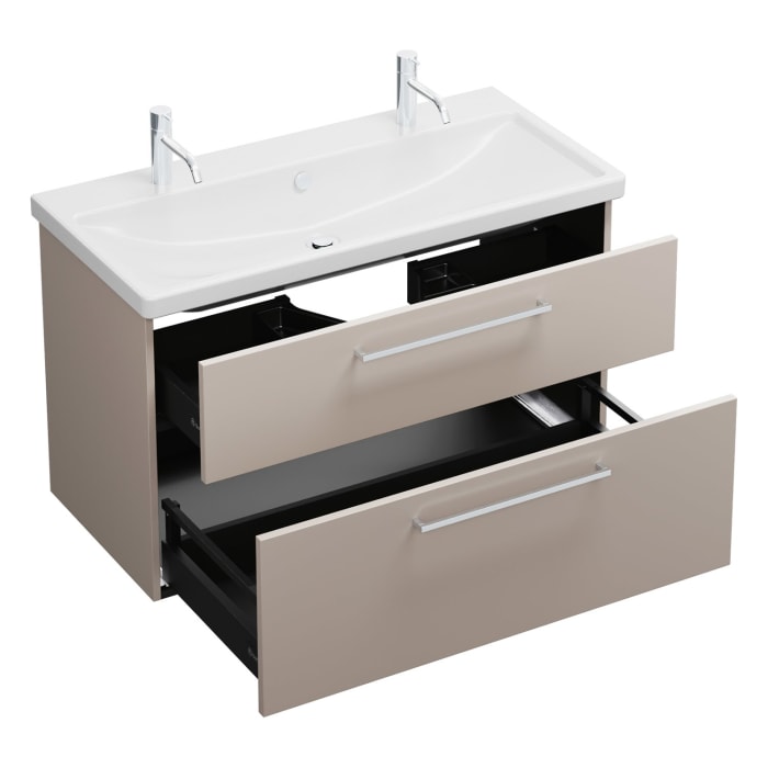 burgbad Eqio Waschtischkombination mit Keramik-Waschtisch, 103 cm, mit Stangengriff P95