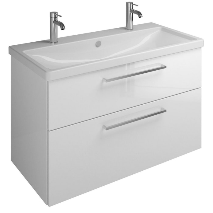 burgbad Eqio Waschtischkombination mit Keramik-Waschtisch, 103 cm, mit Stangengriff P95