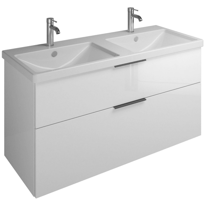 burgbad Eqio Waschtischkombination mit Keramik-Doppelwaschtisch, 123 cm, mit Griff G0200