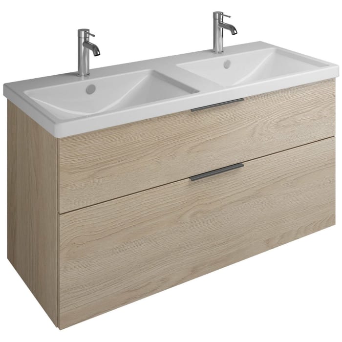 burgbad Eqio Waschtischkombination mit Keramik-Doppelwaschtisch, 123 cm, mit Griff G0200