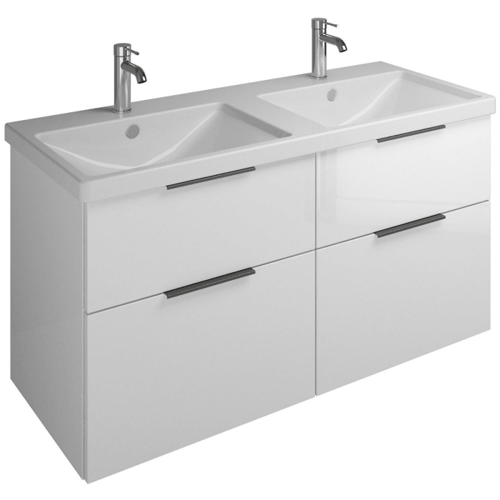 burgbad Eqio Waschtischkombination mit Keramik-Doppelwaschtisch, 123 cm, mit Griff G0200