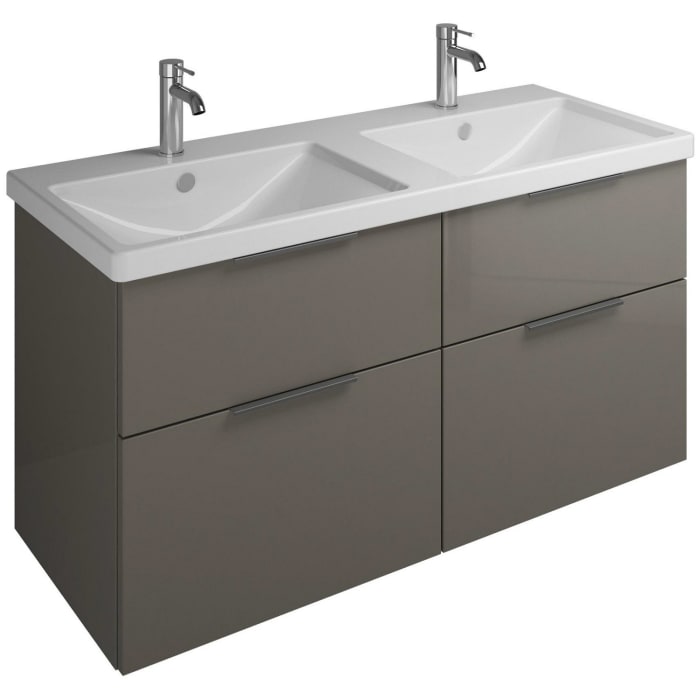 burgbad Eqio Waschtischkombination mit Keramik-Doppelwaschtisch, 123 cm, mit Griff G0200