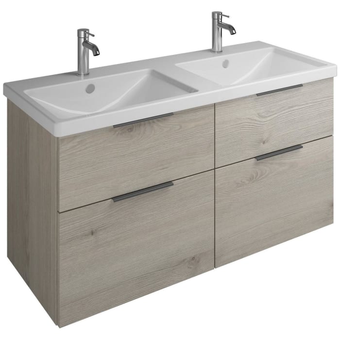 burgbad Eqio Waschtischkombination mit Keramik-Doppelwaschtisch, 123 cm, mit Griff G0200