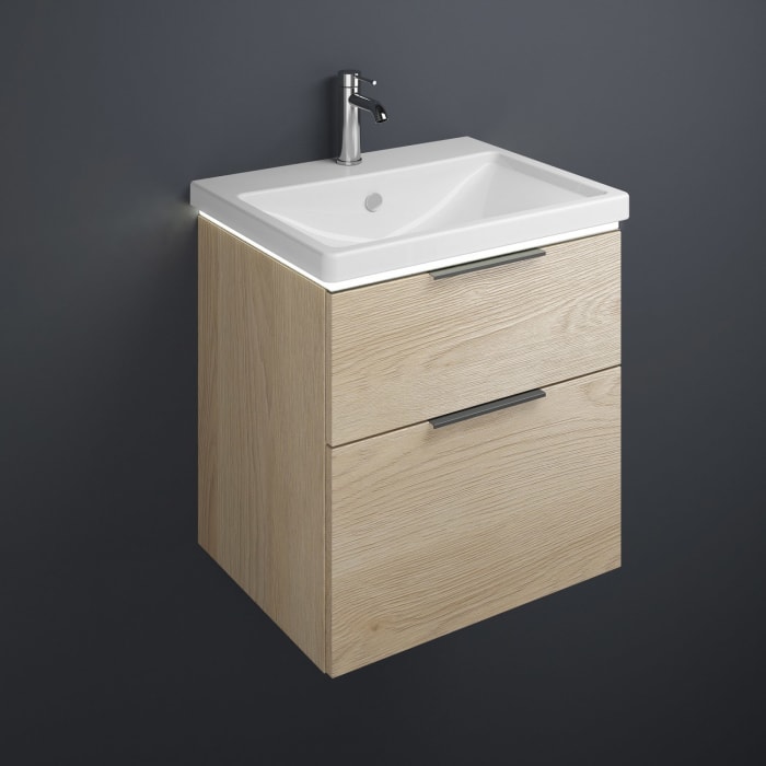 burgbad Eqio Waschtischkombination mit Keramik-Waschtisch mit LED-Beleuchtung, 63 cm, mit Griff G0200