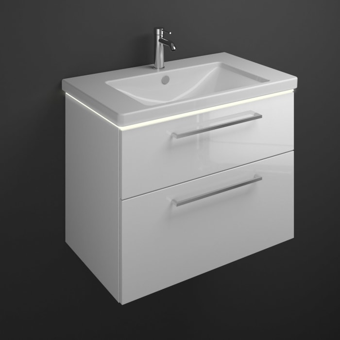 burgbad Eqio Waschtischkombination mit Keramik-Waschtisch mit LED-Beleuchtung, 83 cm, mit Stangengriff P95