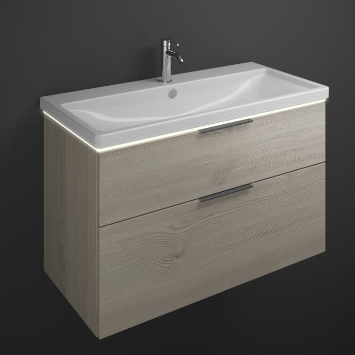 burgbad Eqio Waschtischkombination mit Keramik-Waschtisch mit LED-Beleuchtung, 103 cm, mit Griff G0200