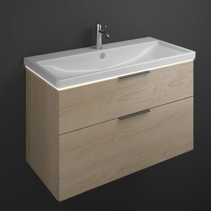 burgbad Eqio Waschtischkombination mit Keramik-Waschtisch mit LED-Beleuchtung, 103 cm, mit Griff G0200