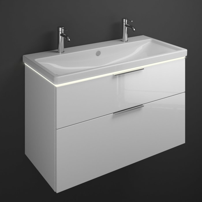 burgbad Eqio Waschtischkombination mit Keramik-Waschtisch mit LED-Beleuchtung, 103 cm, mit Griff G0146