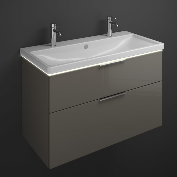 burgbad Eqio Waschtischkombination mit Keramik-Waschtisch mit LED-Beleuchtung, 103 cm, mit Griff G0146