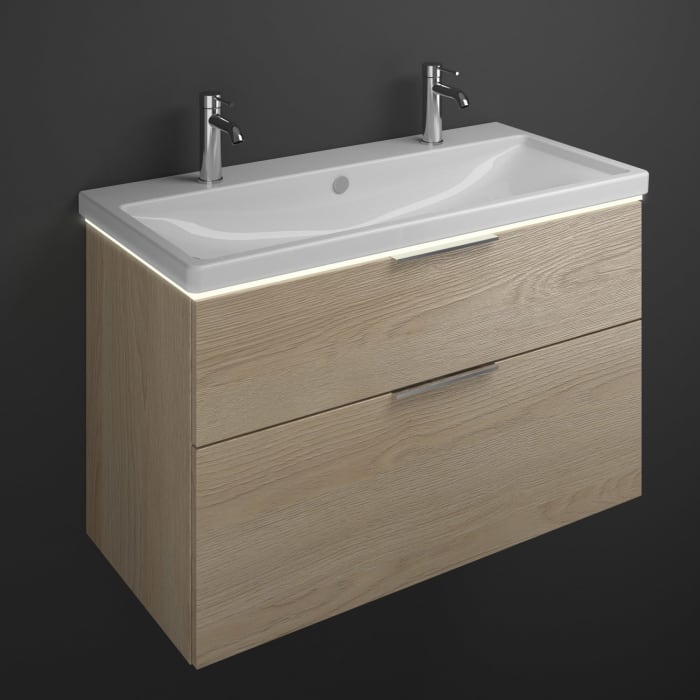 burgbad Eqio Waschtischkombination mit Keramik-Waschtisch mit LED-Beleuchtung, 103 cm, mit Griff G0146