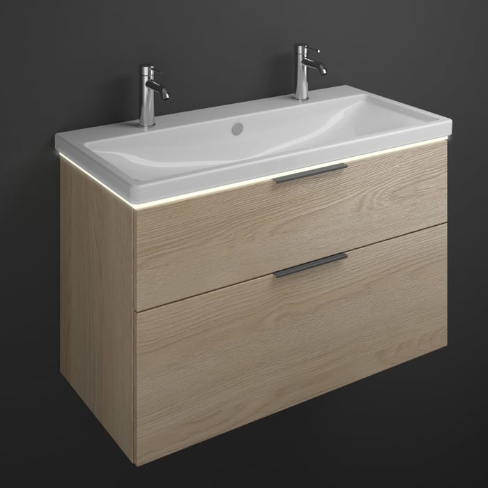 burgbad Eqio Waschtischkombination mit Keramik-Waschtisch mit LED-Beleuchtung, 103 cm, mit Griff G0200