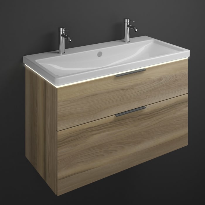 burgbad Eqio Waschtischkombination mit Keramik-Waschtisch mit LED-Beleuchtung, 103 cm, mit Griff G0200