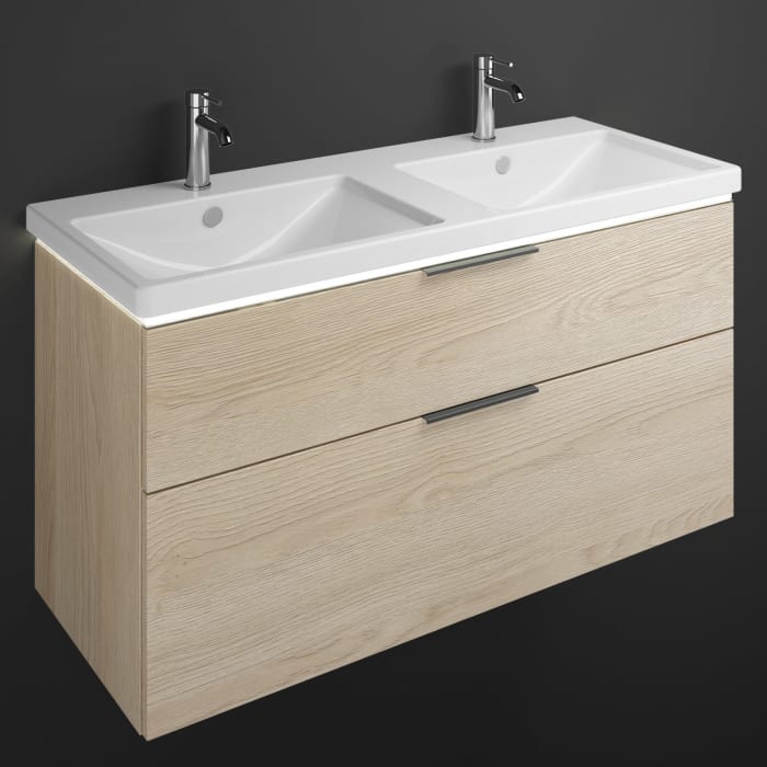 burgbad Eqio Waschtischkombination mit Keramik-Doppelwaschtisch mit LED-Beleuchtung, 123 cm, mit Griff G0200