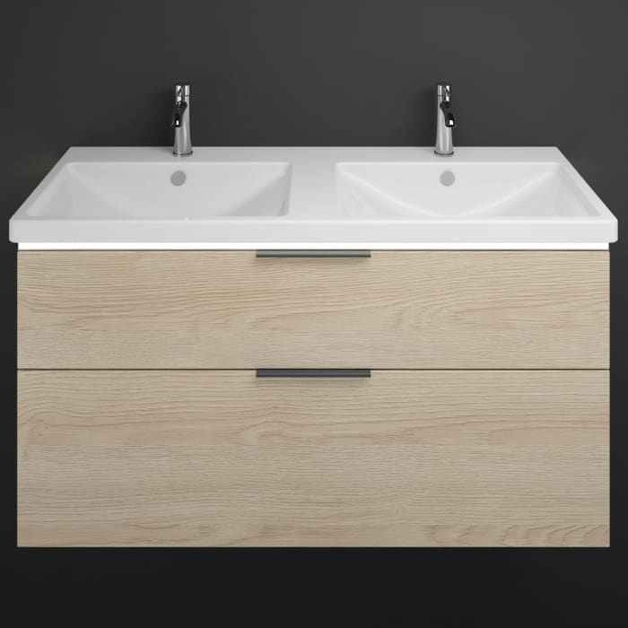 burgbad Eqio Waschtischkombination mit Keramik-Doppelwaschtisch mit LED-Beleuchtung, 123 cm, mit Griff G0200