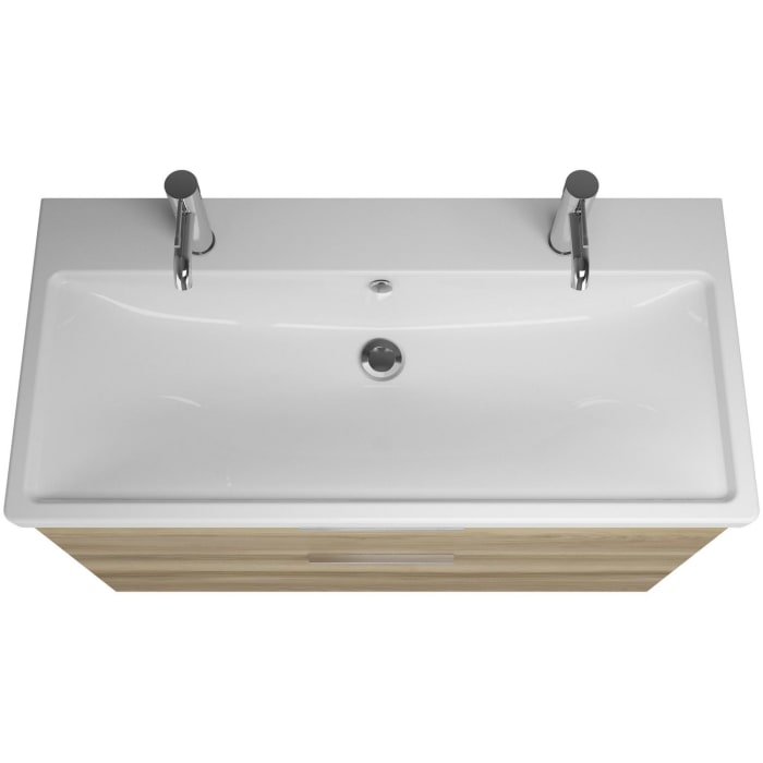 burgbad Eqio Waschtischkombination mit Keramik-Waschtisch mit LED-Beleuchtung, 103 cm, mit Griff G0146