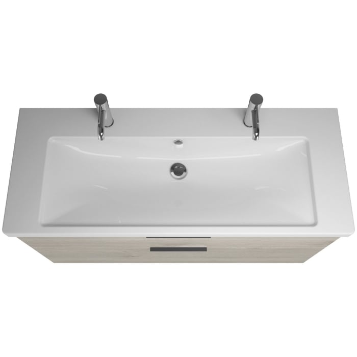 burgbad Eqio Waschtischkombination mit Keramik-Waschtisch mit LED-Beleuchtung, 123 cm, mit Griff G0200