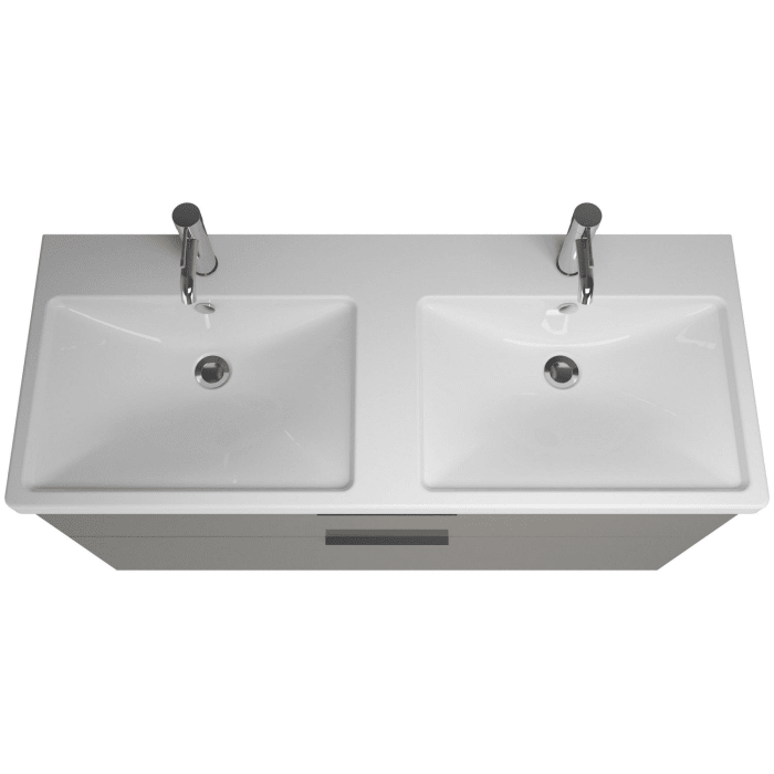 burgbad Eqio Waschtischkombination mit Keramik-Doppelwaschtisch mit LED-Beleuchtung, 123 cm, mit Griff G0200