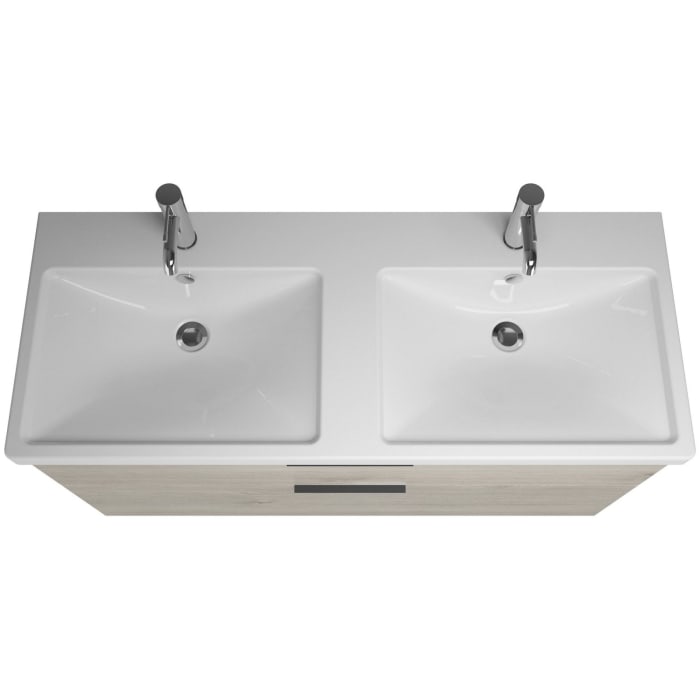 burgbad Eqio Waschtischkombination mit Keramik-Doppelwaschtisch mit LED-Beleuchtung, 123 cm, mit Griff G0200