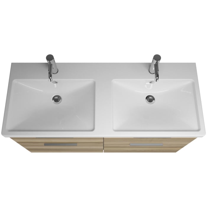 burgbad Eqio Waschtischkombination mit Keramik-Doppelwaschtisch mit LED-Beleuchtung, 123 cm, mit Griff G0200