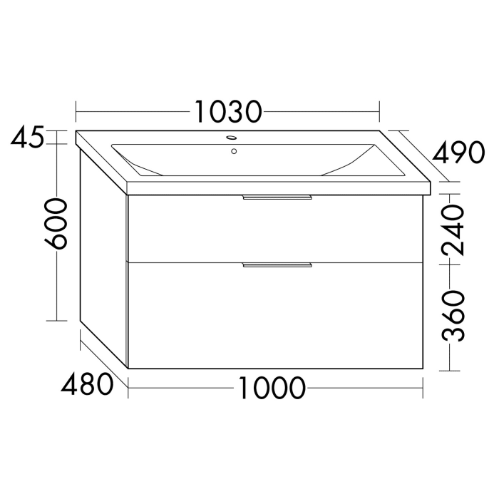 burgbad Eqio Waschtischkombination mit Keramik-Waschtisch, 103 cm, mit Stangengriff P95