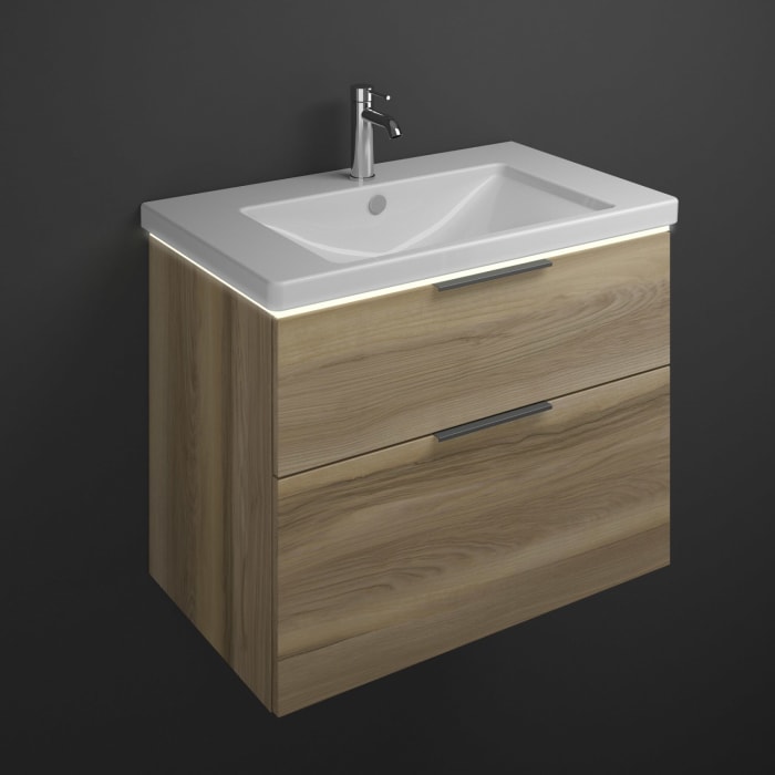 burgbad Eqio Waschtischkombination mit Keramik-Waschtisch mit LED-Beleuchtung, 83 cm, mit Griff G0200