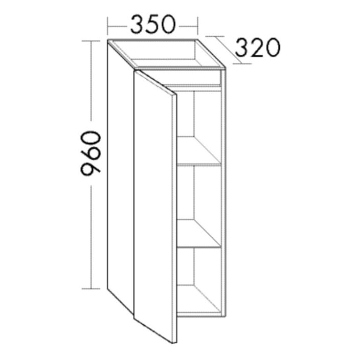 burgbad Fiumo Halbhoher Schrank 35 x 32 x 96 cm, 1 Tür, Anschlag links, mit Griff G0223, mit Einlegebox weiß