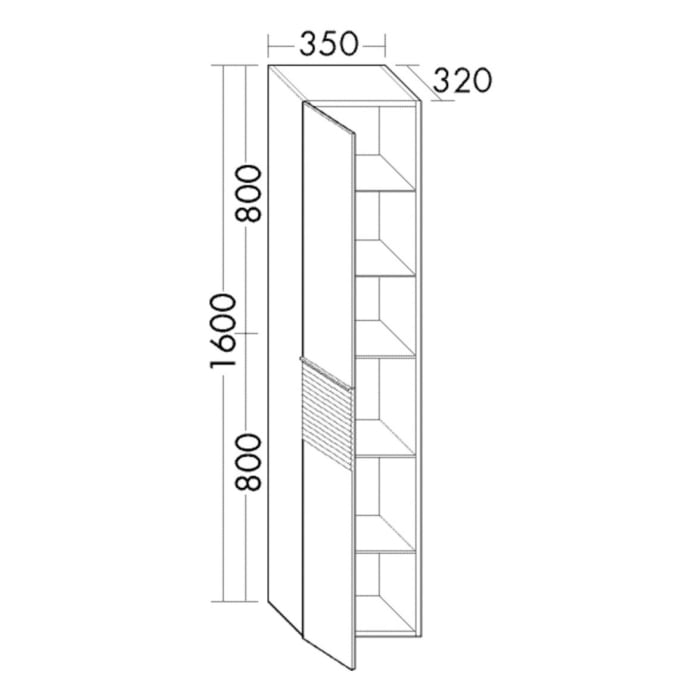 burgbad Fiumo Hochschrank 35 x 32 x 160 cm, 2 Türen, Anschlag links, mit Griff G0200, untere Tür mit Plissée-Struktur