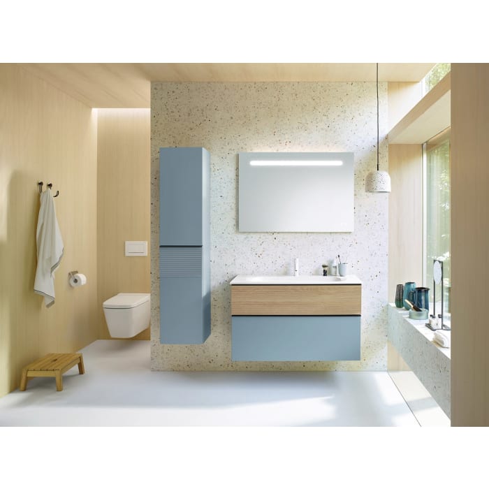 burgbad Fiumo Hochschrank 35 x 32 x 160 cm, 2 Türen, Anschlag links, mit Griff G0200, untere Tür mit Plissée-Struktur