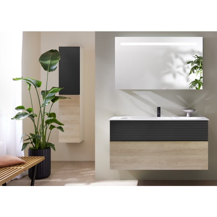 burgbad Fiumo Hochschrank 35 x 32 x 160 cm, 2 Türen, Anschlag rechts, mit Griff G0200, mit Plissée-Struktur oben und unten