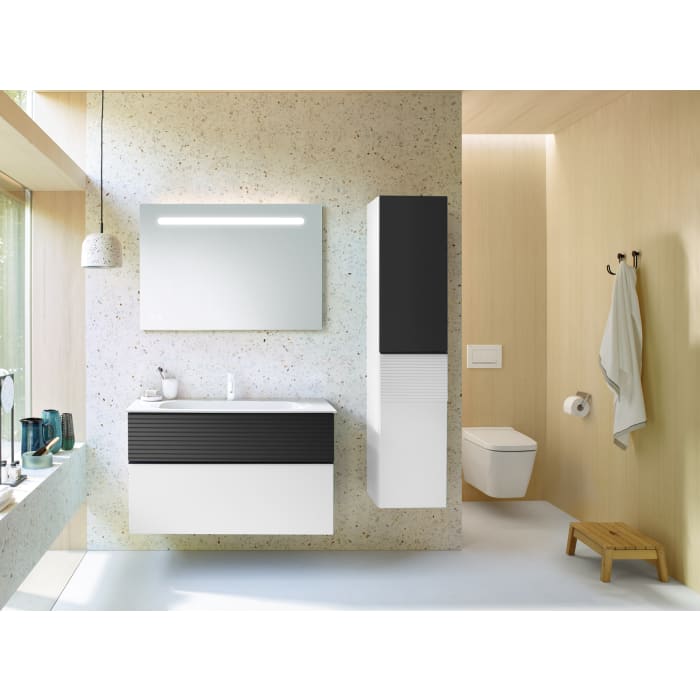 burgbad Fiumo Hochschrank 35 x 32 x 160 cm, 2 Türen, Anschlag rechts, mit Griff G0200, untere Tür mit Plissée-Struktur