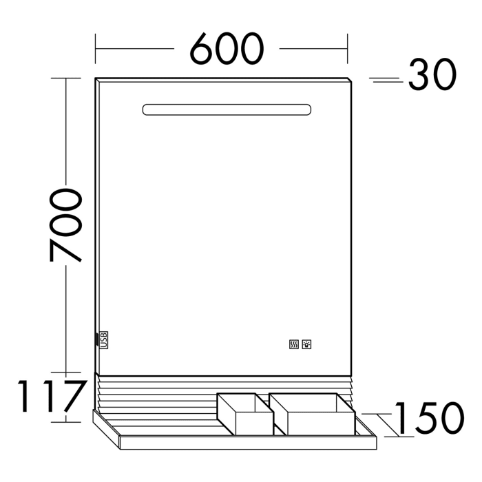 burgbad Fiumo Leuchtspiegel mit horizontaler LED-Beleuchtung 60 x 81,7 cm