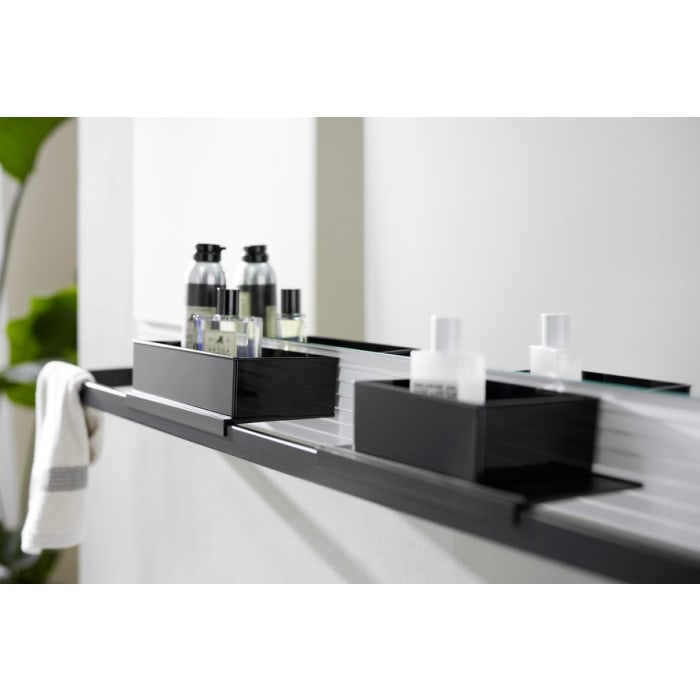 burgbad Fiumo Wandboard mit Metallreling 100 cm, Reling und Boxen in schwarz